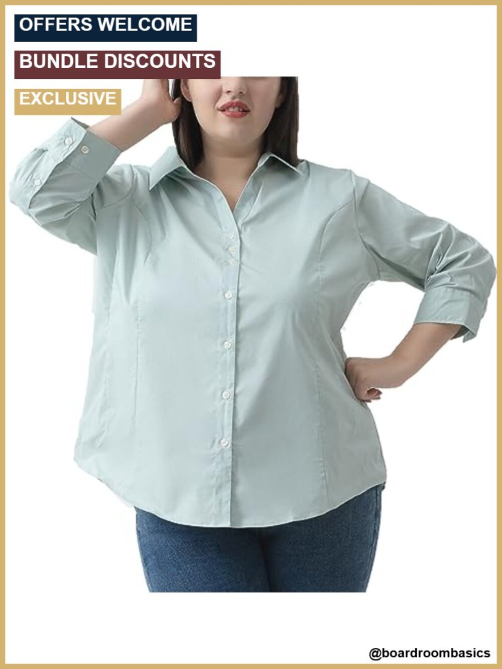 Plus Size 3/4 Sleeve Button Down Blouse Stretch Business Casual